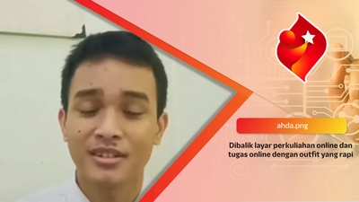 Dibalik layar perkuliahan online dan tugas online dengan outfit yang rapi